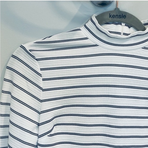 Dynamite White and Black Striped High Neck Puffed Sleeve Top - Picture 4 of 10